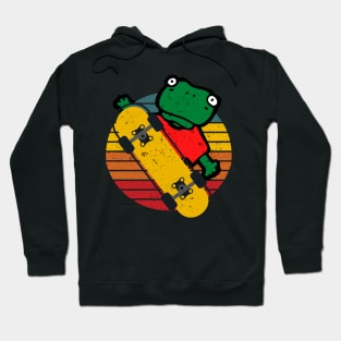 Retro frog on skateboard.Skateboarding gift Hoodie